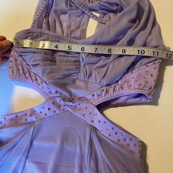 Reverence Custom solo rhinestoned dance costume lavender mesh cutout leotard  LC - Picture 12 of 14